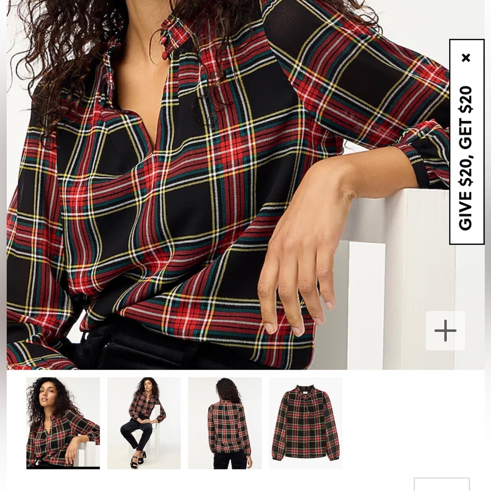J Crew Factory: Tartan Smocked Keyhole Top, brand new with tags!